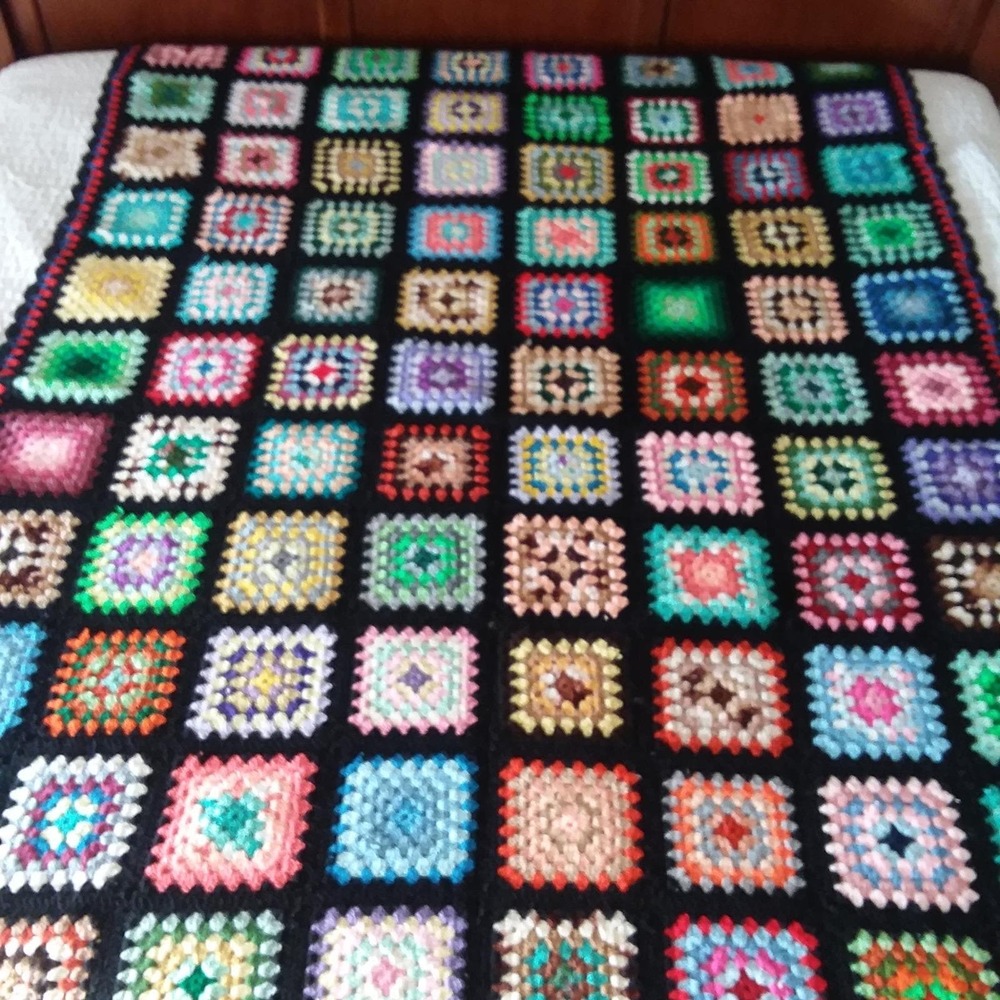 Vintage Handmade Granny Square Crochet Blanket Afghan 85x58‎ Throw Roseanne - Picture 3 of 7